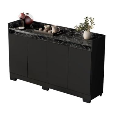 Imagem de Aparador Buffet Sala Lorde Marmorizado 4 Portas Preto/marmore Preto