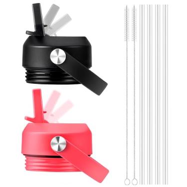 Imagem de Bluwing Tampa de canudo para garrafa de água Yeti Rambler 12 18 26 36 1,8 g, tampas de substituição com canudo para garrafa YETI Rambler, livre de BPA (preto + rosa tropical)