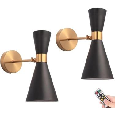 Imagem de Conjunto De Dois Arandelas De Parede Internas Pretas Operadas Por Bateria Com Controle Remoto Modernas Luminárias Led Alimentadas Não Iluminação De Lâmpada Com Fio Rígido, Black
