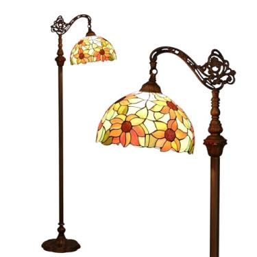 Imagem de FUMAT Tiffany Candeeiro de chão para sala de estar, girassol, luminárias de piso de vitral para quarto, lâmpada de pé de 30 x 30 x 164 cm, luminárias de piso alto, escritório, leitura, quinta