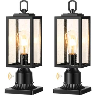 Imagem de VIANIS Poste de iluminação externa do crepúsculo ao amanhecer 120 V, luminária externa de poste de luz de 3 polegadas, base de montagem de cais de 7,6 cm, luzes pretas modernas antiferrugem para