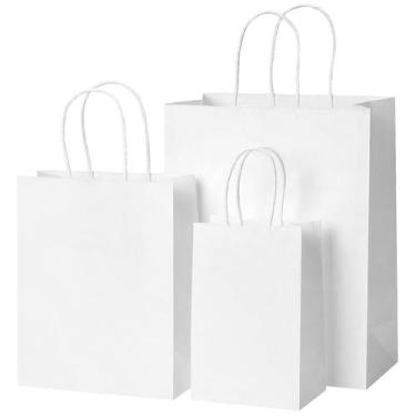 Imagem de Sacos de papel OUTXED brancos com alças, 100 unidades, 3 tamanhos Kraf