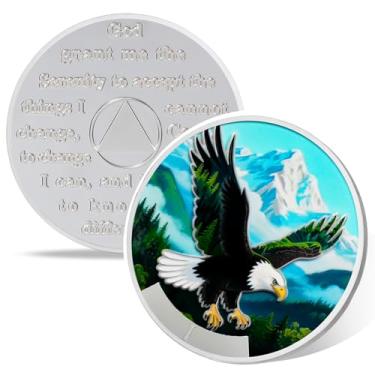 Imagem de Moeda de sobriedade Wings to Soar 1 ano, Medalhão AA de Afirmação, Moedas sóbrias de um ano de recuperação de vício, símbolo de comemoração de aniversário de recuperação, presentes de sobriedade NA AA