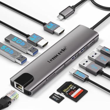 Imagem de Lemorele Adaptador Hub 11 em 1 USB-C com Saída Dupla HDMI 4K, Ethernet Gigabit, 4 Portas USB 3.0, PD 100W, USB-C e Leitor SD/TF - Plug & Play para MacBook, Yoga, HP, Dell, Acer e outros