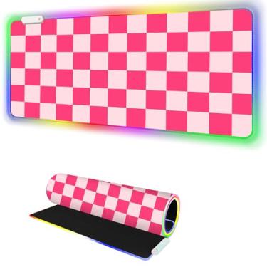Imagem de Mouse pad RGB para jogos I grande com 14 modos de LED, teclado para mesa de jogos, base de borracha antiderrapante, tapete de mouse 900 x 400 x 4 mm, à prova d'água para jogos, PC, MacBook I, xadrez