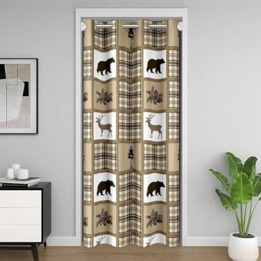 Imagem de Cortina de porta de urso para privacidade de entrada 86,4 cm x 203,2 cm Bufflo Check Plaid Closet Door Cover Curtain Curtain Farmhouse Cabin Rustic 30%-50% isolado cortina térmica natureza vida
