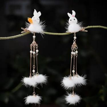Imagem de Grampos de cabelo de coelho de pelúcia fofos de desenho animado para mulheres presilhas de bola de pelúcia doce borla grampos de cabelo clipe presentes acessório de cabeça