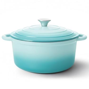 Imagem de Panela de forno holandês de 6 litros com tampa, forno holandês de ferro fundido esmaltado antiaderente para assar pão, resistente, panelas de cerâmica seguras para forno até 260 °C para assar, refogar