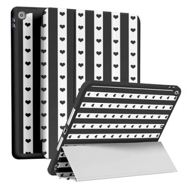 Imagem de RQYDYZMJ Capa para iPad 9ª/8ª/7ª geração (2021/2020/2019) 10,2 polegadas, hibernar/despertar automático, suporte inteligente com três dobras à prova de choque para mulheres e meninas (coração preto)