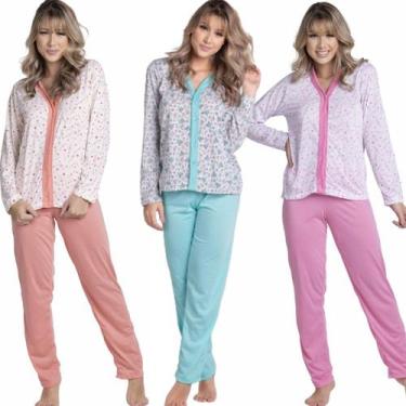 Imagem de KIT 3 Pijama Estampado Amamentação Longo Vekyo Roupa Dormir Pós Parto 