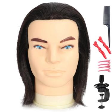 Imagem de simnient Cabeça De Manequim Masculino Com Cabelo Humano 12'', Boneco Treinamento Para Barbeiro, Prática Corte Cabelo, Cosmetologia, 100% Suporte Grampo