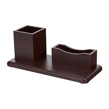 Imagem de URGDWEKJY Porta-cartões de visita, assento de madeira para cartões de visita com porta-canetas, prateleira para cartões de visita, mesa de frente, caixa de armazenamento de cartões, organização de