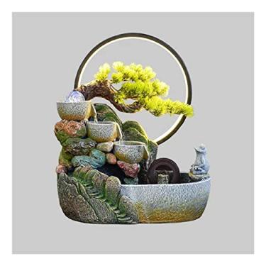 Imagem de Fonte de mesa fonte de mesa de relaxamento interior em cascata com características de cascata interior zen com bomba e névoa de água, cascata iluminada para casa, escritório, quarto, secretária,