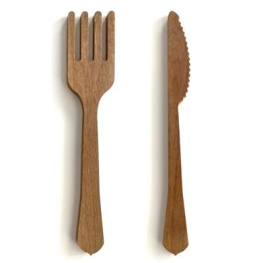 Imagem de Conjunto Garfo e Faca Decorativos Artesanais Madeira Maciça Diversos Tamanhos Decoração (Com Verniz, 30cm)