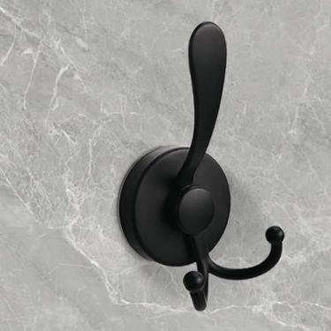 Imagem de 1 pacote de ganchos de ventosa para chuveiro, ganchos duplos grandes para chuveiro interno, ganchos de sucção resistentes para janela de vidro, gancho duplo para pendurar toalhas de banho (preto)