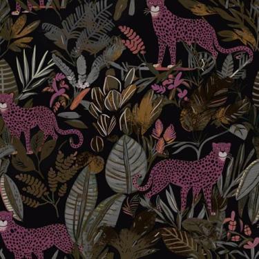 Imagem de XRUIBZI Papel de parede leopardo papel de parede de animal da selva folha escura papel de contato tropical para armário à prova d'água papel de parede rosa autoadesivo para cozinha parede de bancada