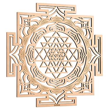 Imagem de Qallicon Decoração de parede Sri Yantra de 29,5 cm, arte de parede de geometria sagrada mandala, arte de ioga de madeira de chacra, meditação altar zen, presentes espirituais