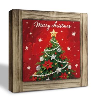 Imagem de Placa de madeira de Feliz Natal, placas de bloco de Natal, placas de caixa de fazenda, decoração de mesa de árvore de Natal para escritório em casa, decoração de prateleiras, decoração de Natal para