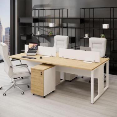 Imagem de Mesa Dupla 2,40m p/ 4 pessoas c/ 2 Gav. e Divisória Mac B F5 - F5 Offi