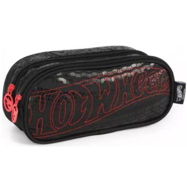 Imagem de Estojo Duplo HOT Wheels Estampado Escolar Juvenil Luxcel Preto e Vermelho