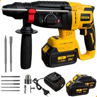 Imagem de Martelete Furadeira Rompedor 21v A Bateria 3ah Sem Fio Com Ponteiras e