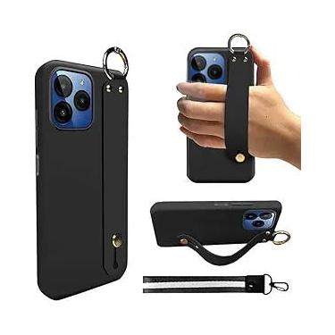 Imagem de Pusiikeer Capa para BLU G54 BLU Bold K10 capa de celular, alça de pulso com suporte de mão com protetor de tela de vidro temperado suporte de pulseira capa protetora de silicone para BLU G54 - preta