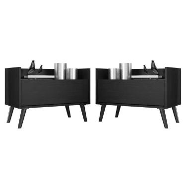 Imagem de Kit Com 2 Mesas De Cabeceira 80Cm Retrô Multimóveis V4002 Preta Preto