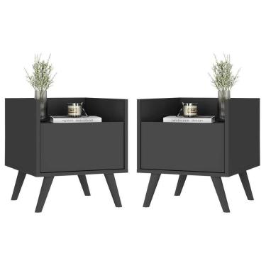 Imagem de Kit Com 2 Mesas De Cabeceira 40 Cm Com Pés Retrô Multimóveis Mp4044 Preta