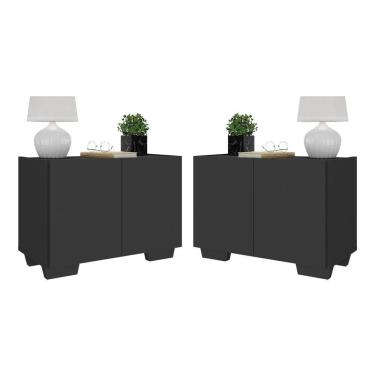 Imagem de Kit 2 Mesas De Cabeceira 2 Portas E Pés Multimóveis Mp4139 Preto Preto