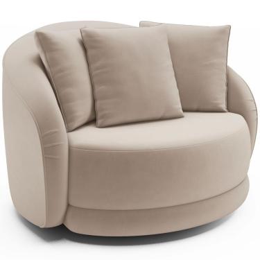 Imagem de Poltrona Decorativa Para Sala De Estar Base Giratória Witta M03 Veludo Bege - Lyam Decor