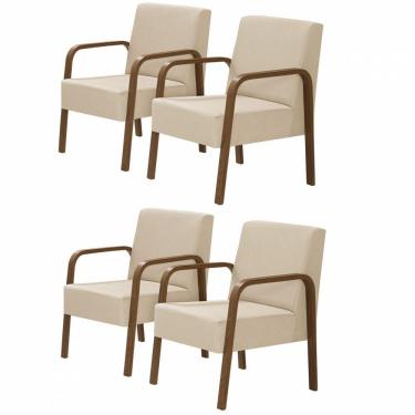 Imagem de Kit 4 Poltronas Decorativas 1 Lugar Luna Braço Madeira Suede