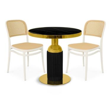 Imagem de Conjunto Mesa De Jantar Redonda Imperial 70cm Preta Com 2 Cadeiras Roma - Branco