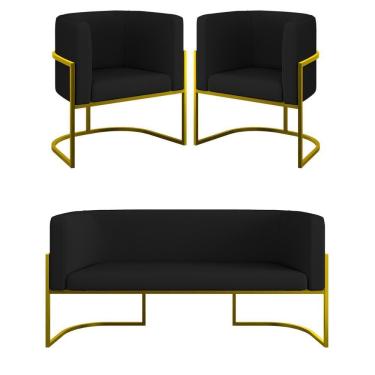Imagem de Kit Sofá 2 Lugares + 2 Poltronas Corino Gold Preto