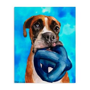 Imagem de Stupell Industries Arte de parede em tela azul Boxer and His Toy, design de George Dyachenko, 76 x 61 cm