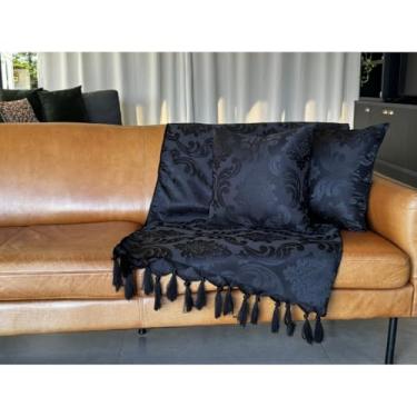 Imagem de Manta Capa de Sofá 2 e 3 Lugares Retrátil Decorativa Elegante – Tamanho 140x180 para Sala Com Franjas Charmosas (Preto)