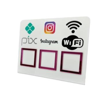 Imagem de Placa Pix Display Mesa Balcão PIX INSTAGRAM E WI-FI(Branco c/Pink)