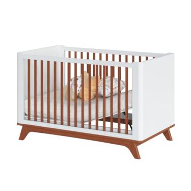 Imagem de Berço Redondo Evolutivo Sambalelê 2 em 1 Premium com Mini Cama, MDF e Madeira Maciça, Design Moderno e Seguro (Branco com Mel)