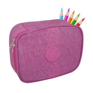 Imagem de Estojo Box Escolar Grande Rosa 36 Espaços Organizador Caneta Gel Marcadores Texto Compasso Borracha