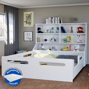 Imagem de Cama Montessoriana Padrão Casal Com Colchão Estante Organizadora Livros Brinquedos