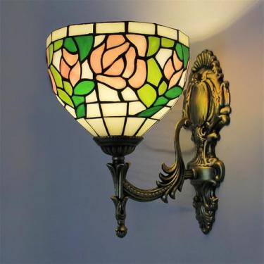 Imagem de Luminária de parede retrô americana com LED, estilo europeu de luxo, para sala de estar, quarto, escritório, casa de campo, hotel, restaurante, café, bar, corredor, com vidro colorido (Estil