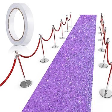 Imagem de Tatuo Tapete de passarela com espessura de 55 g/m² com fita para formatura, casamento, Halloween, Natal, exterior, interior, corredor, festa, tapete (6 x 80 metros, roxo brilhante)