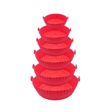 Imagem de Kit 6 Formas Airfryer Tamanhos Variados Silicone Antiaderente Microondas Lavável Com Alça(VERMELHO)
