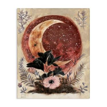 Imagem de Stupell Industries Arte de parede em tela Lua Crescente e Florais, design de Sara Culpepper, 76 x 61 cm