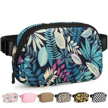 Imagem de Pritent Pochetes femininas transversais à prova d'água com alça ajustável e bolso traseiro com zíper nas costas, bolsas transversais modernas para treino, viagens, Folha tropical, Small