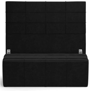 Imagem de Kit Cabeceira Cama Box King 195cm Com Calçadeira Roma W01 Couríssimo Preto - Lyam