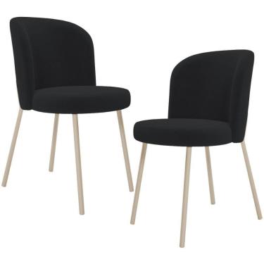 Imagem de Kit 02 Cadeiras Para Sala De Jantar Cozinha Estofada Gavi Arena L02 Bouclê Preto - Lyam Decor