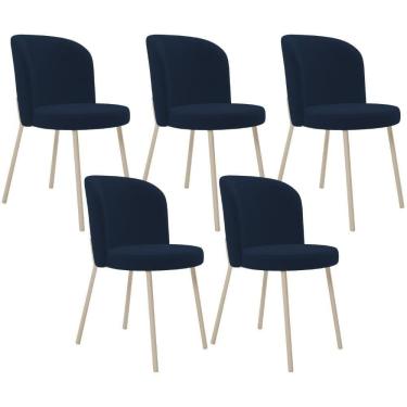 Imagem de Kit 05 Cadeiras Para Sala De Jantar Cozinha Estofada Gavi Arena L02 Suede Azul Marinho - Lyam Decor