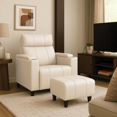 Imagem de Poltrona Do Papai Com Puff Usb E Porta Copos Ravella Sintético R04 - D`rossi Cor Bege