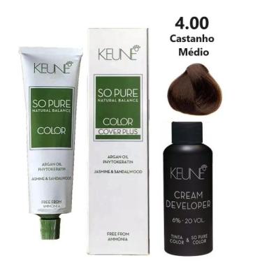 Imagem de Tinta Keune So Pure 4.00 Cast Médio Cover Plus + Dev 20vol