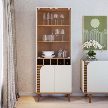 Imagem de Cristaleira 2 Portas De Vidro E Adega Ewa Cozinha C04 - D`rossi Cor Off White Matte E Freijó